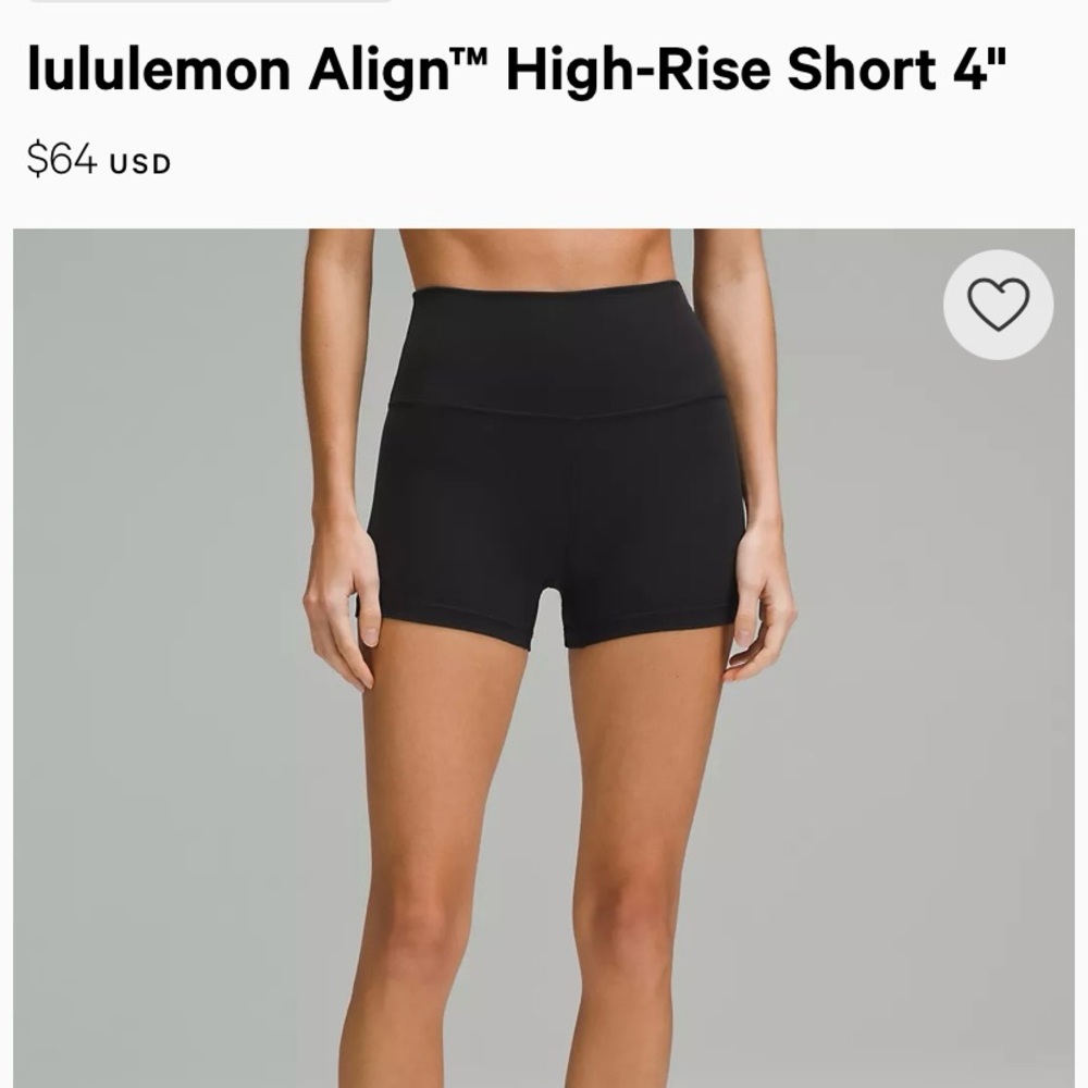Lululemon high rise shorts 4”.  Black. Never worn.
